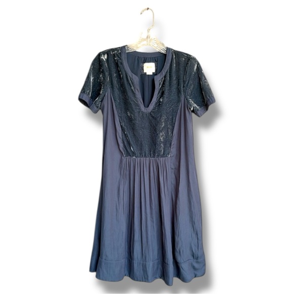Anthropologie Maeve Teal Blue Velvet V Neck Short Sleeve Boho Dress Size XS - Picture 2 of 10